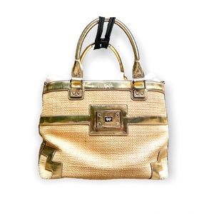 Anya Hindmarch Straw Tote w/ Metallic Gold Accents, Vintage